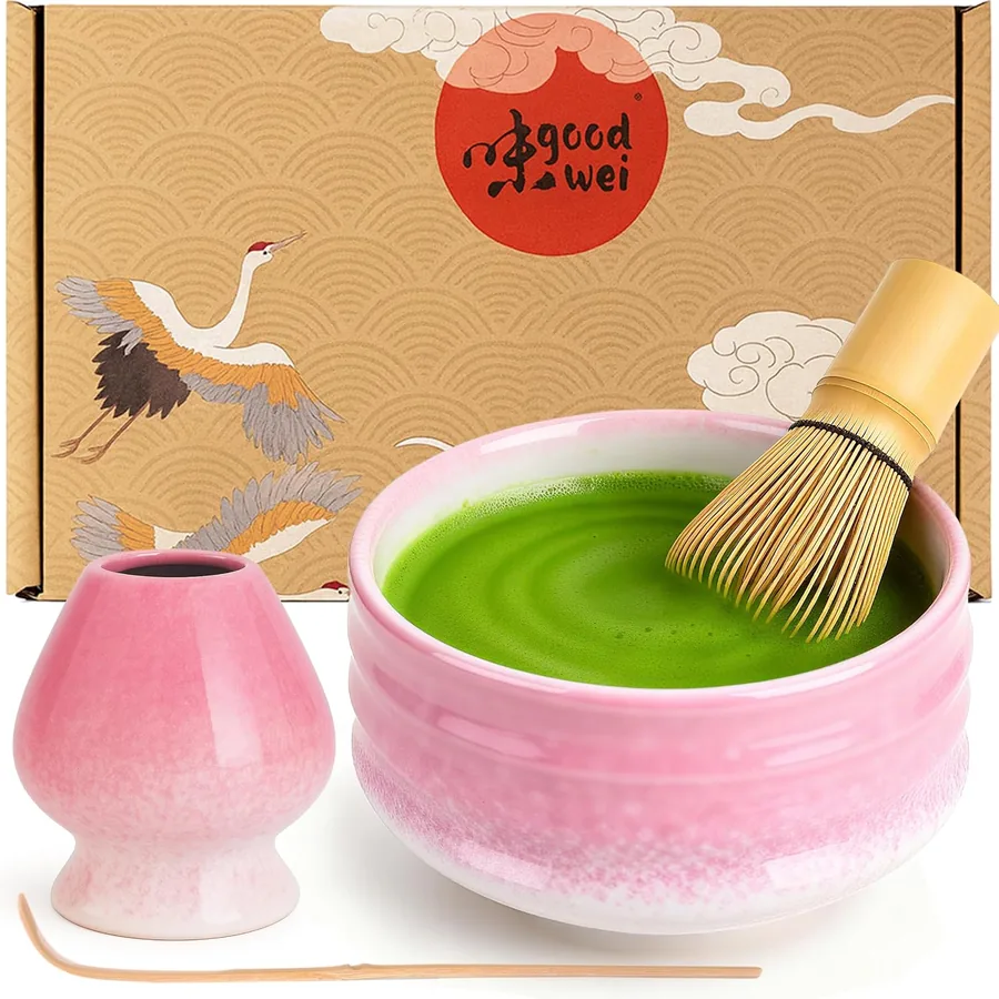 Goodwei Sakura, chawan rosa screziato con chasen