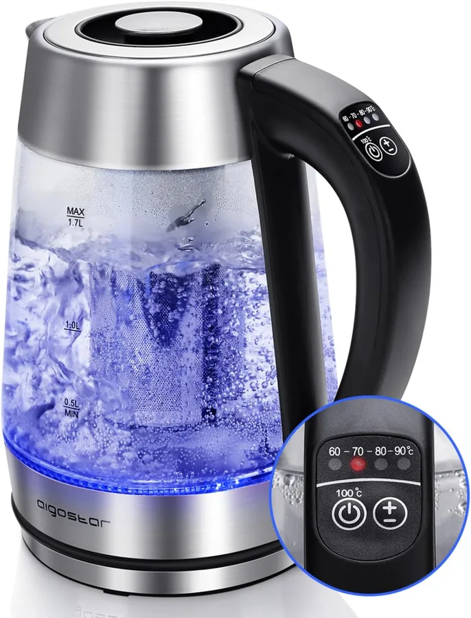 Aigostar, bollitore in vetro da 1,7 l con temperatura