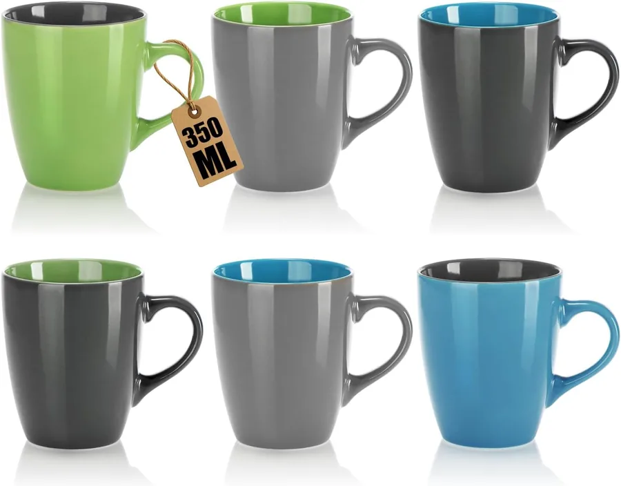 com-four, 6 tazze in ceramica colorate da 350 ml