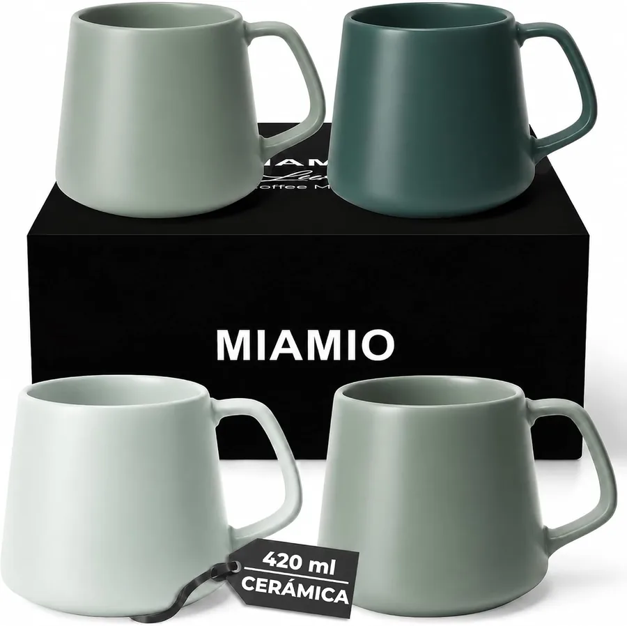 MIAMIO Luxe, 4 tazze in gres nei toni del verde da 420 ml