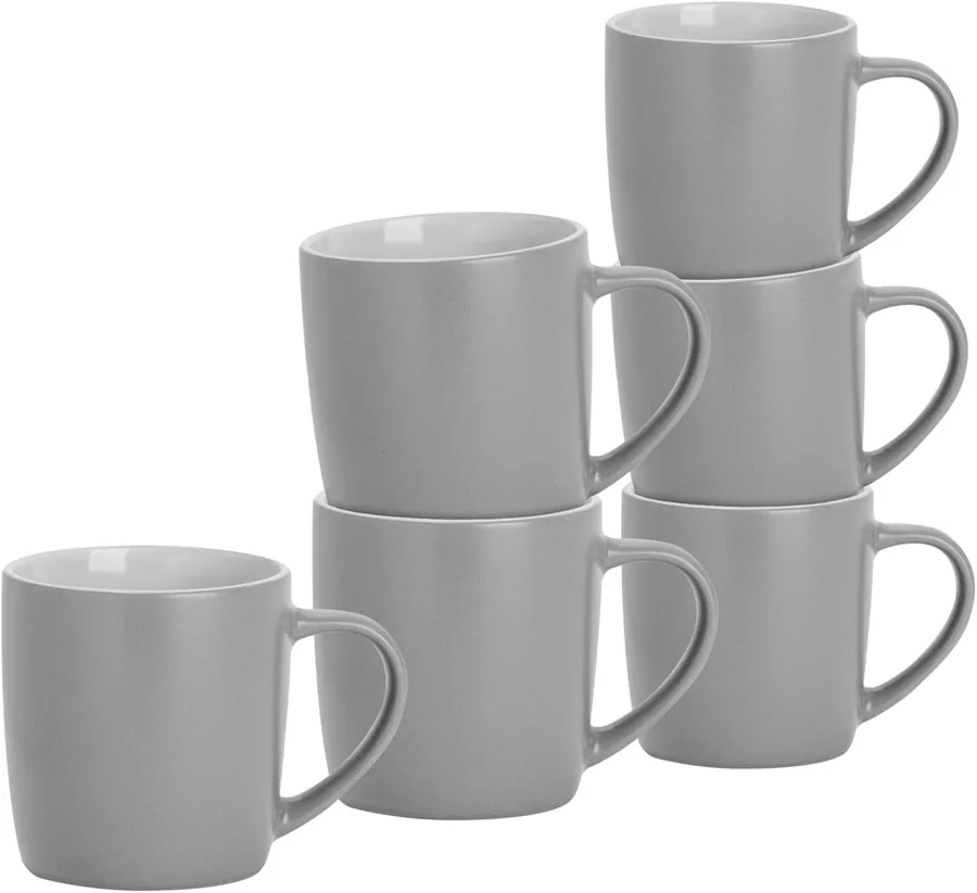 Argon Tableware, 6 tazze in gres grigio opaco da 350 ml