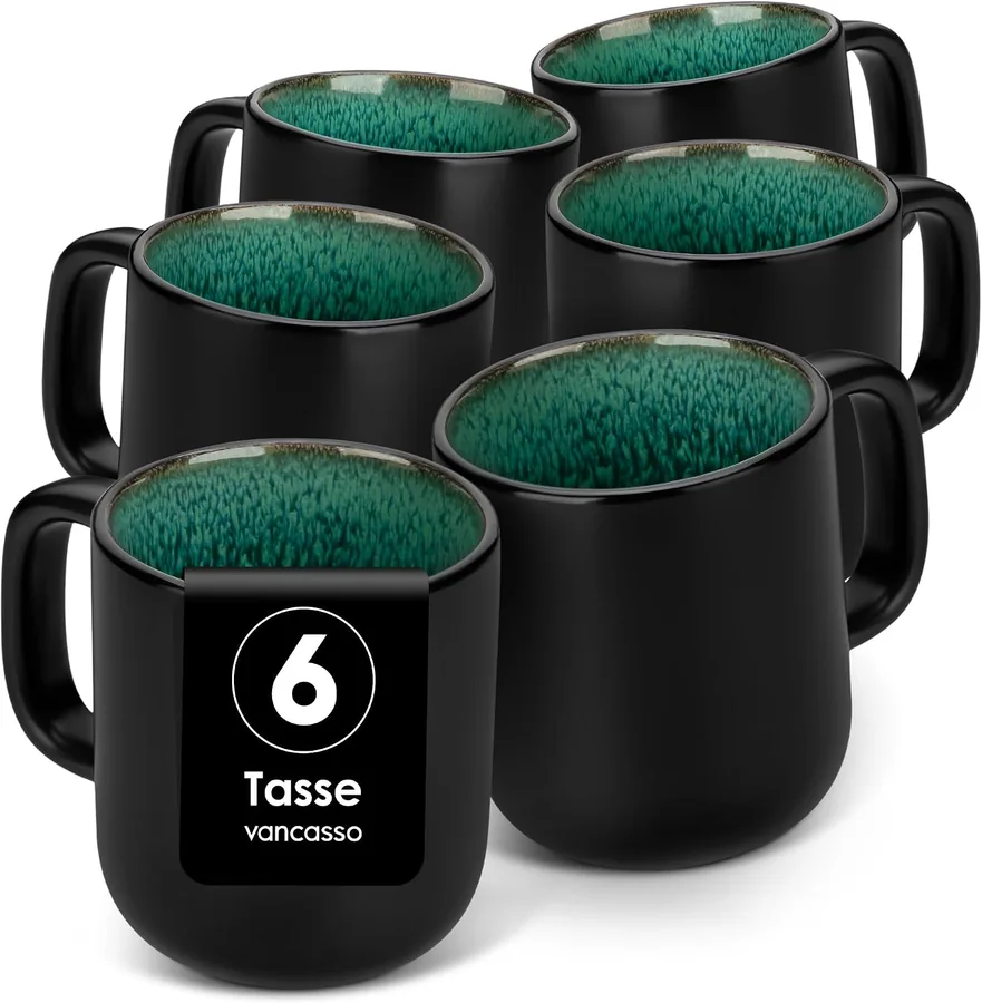 vancasso PLAYA, 6 tazze in gres nero e verde da 360 ml