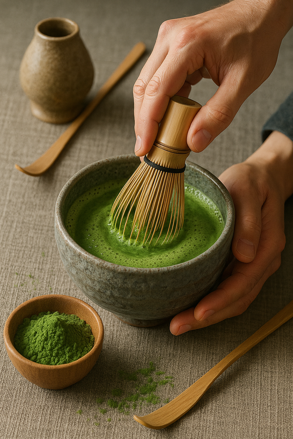 Preparación paso a paso de té matcha ceremonial japonés